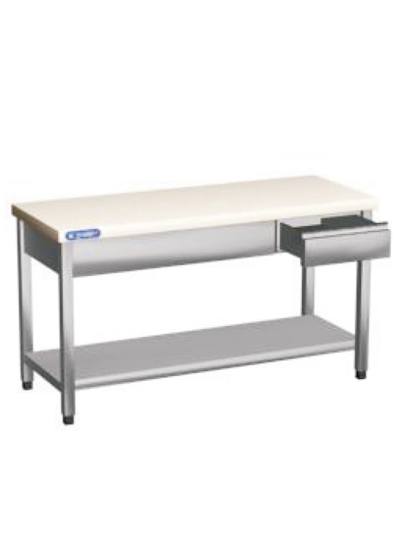 Wooden top, with bottom shelf and drawer, without up-stand (70)